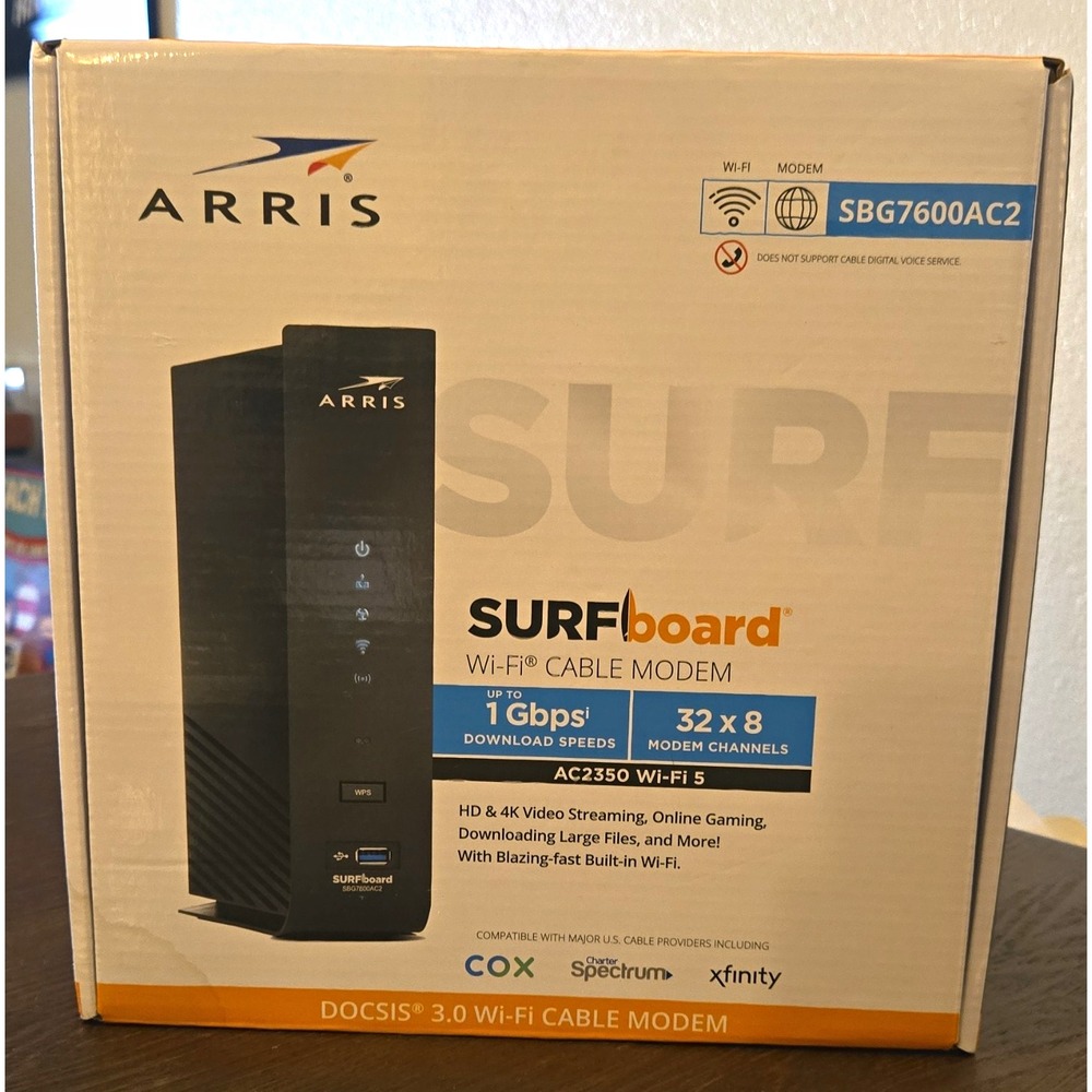 ARRIS SURFboard SBG7600AC2 DOCSIS 3.0 Cable Modem Router Wi-Fi 5 AC2350 Black